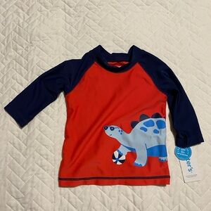 Carter's Red and Blue Dinosaur Baby Swim Shirt, 9mo NWT